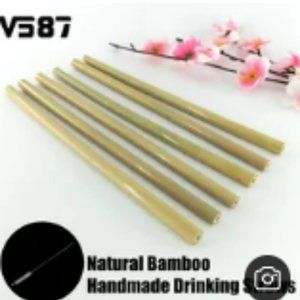 5Pcs/Set Natural Bamboo Straws  Drinking Straws Reusable with brush - NWT